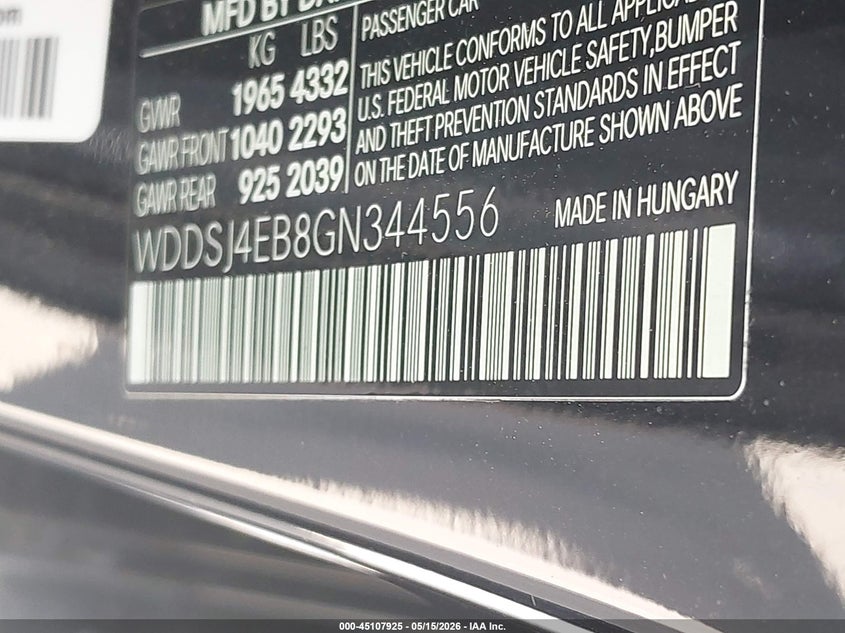 2016 Mercedes-benz Cla-klasse VIN WDDSJ4EB8GN344556 IAAI salvage auction — FRONT END, Original (Texas), sold $3,750 on 2026-07-31 (photo 9)