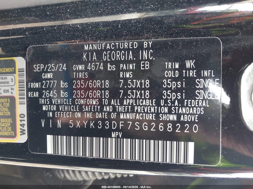 2025 Kia Sportage VIN 5XYK33DF7SG268220 IAAI salvage auction — REAR END, Salvage (Ohio), sold $6,700 on 2026-07-26 (photo 9)