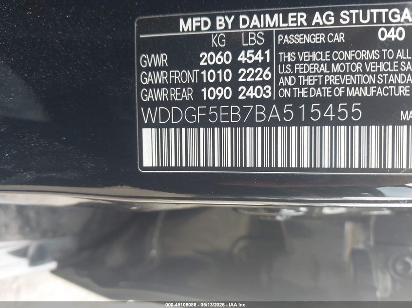 2011 Mercedes-benz C class VIN WDDGF5EB7BA515455 IAAI salvage auction — FRONT END, Salvage (California), sold $400 on 2026-07-08 (photo 9)