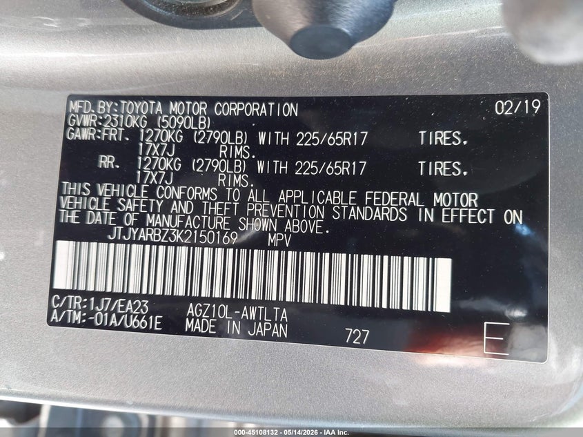 2019 Lexus Nx VIN JTJYARBZ3K2150169 IAAI salvage auction — FRONT END, Original (Texas), sold $6,300 on 2026-07-20 (photo 9)