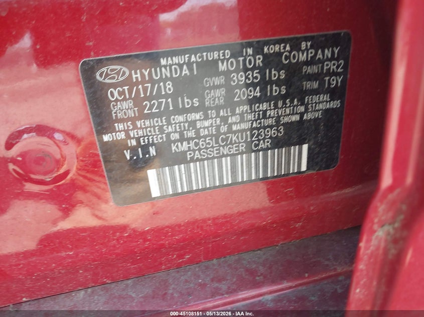 2019 Hyundai Ioniq VIN KMHC65LC7KU123963 IAAI salvage auction — FRONT END, Salvage (Virginia), sold $2,000 on 2026-07-14 (photo 9)