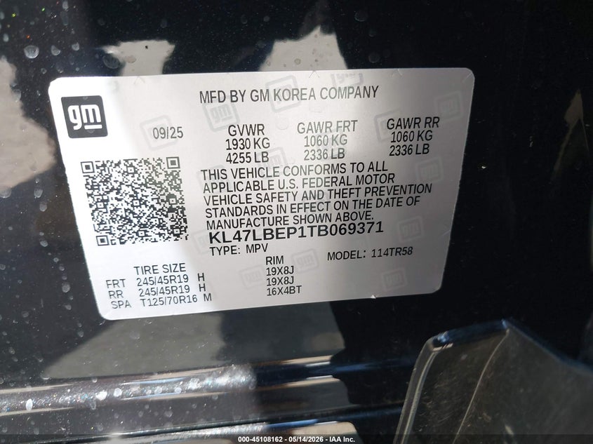 2026 Buick Envista VIN KL47LBEP1TB069371 IAAI salvage auction — HAIL, Salvage (Ohio), sold $12,050 on 2026-07-07 (photo 9)