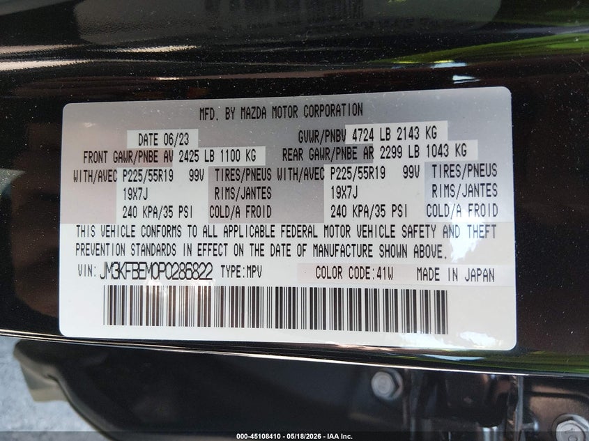 2023 Mazda Cx-5 VIN JM3KFBEM0P0286822 IAAI salvage auction — HAIL, Salvage (Ohio), sold $5,600 on 2026-07-21 (photo 9)