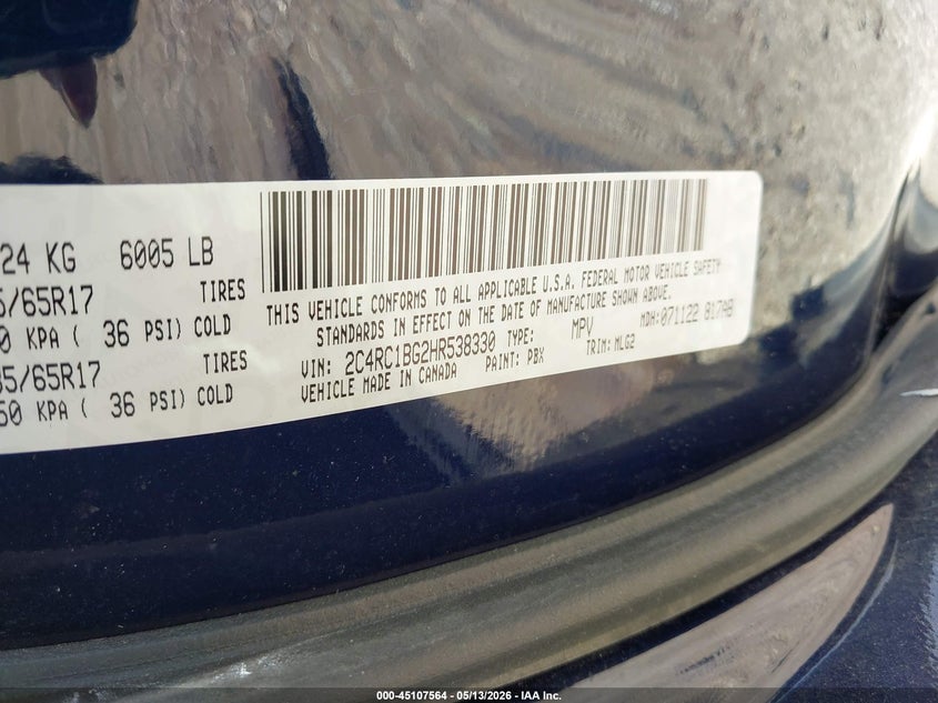 2017 Chrysler Pacifica VIN 2C4RC1BG2HR538330 IAAI salvage auction — LEFT SIDE, Salvage (Illinois), sold $2,150 on 2026-08-23 (photo 9)