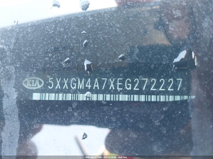 2014 Kia Optima VIN 5XXGM4A7XEG272227 IAAI salvage auction — FRONT & REAR, Repossession Paperwork (Georgia), sold $3,850 on 2026-07-07 (photo 9)