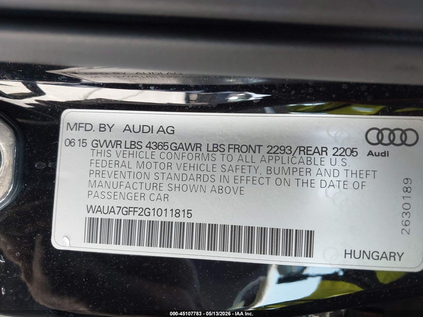 2016 Audi A3 VIN WAUA7GFF2G1011815 IAAI salvage auction — REAR END, Salvage (Missouri), sold $1,825 on 2026-07-14 (photo 9)