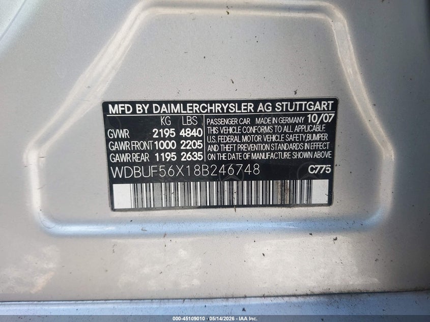 2008 Mercedes-benz E-class VIN WDBUF56X18B246748 IAAI salvage auction — FRONT END, Bill Of Sale (Washington), sold $375 on 2026-07-16 (photo 9)