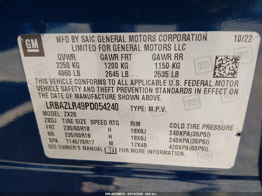 2023 Buick Envision VIN LRBAZLR49PD054240 IAAI salvage auction — RIGHT FRONT, Clear (Oklahoma), sold $3,700 on 2026-08-24 (photo 9)