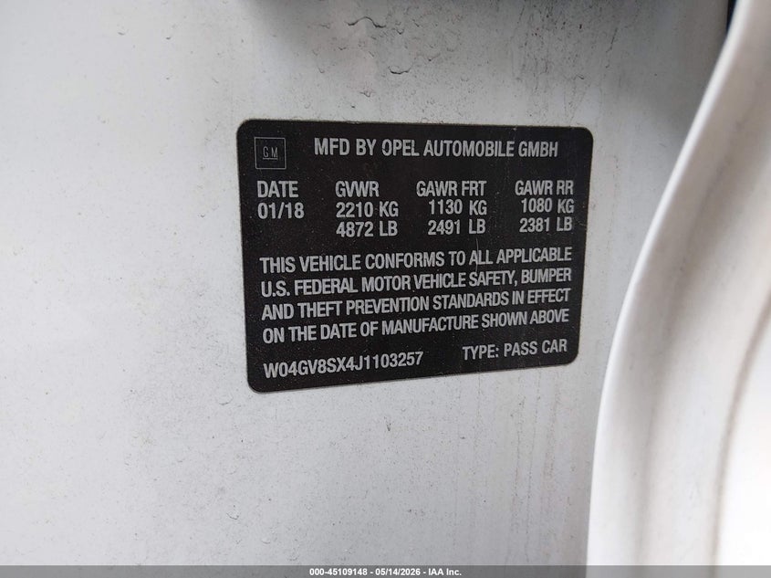 2018 Buick Regal VIN W04GV8SX4J1103257 IAAI salvage auction — FRONT END, Salvage (Massachusetts), sold $950 on 2026-07-07 (photo 8)