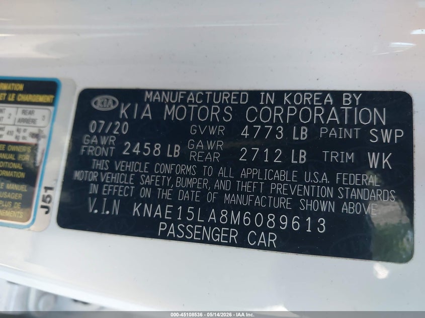 2021 Kia Stinger VIN KNAE15LA8M6089613 IAAI salvage auction — FRONT END, Salvage (Georgia), sold $3,050 on 2026-07-14 (photo 9)