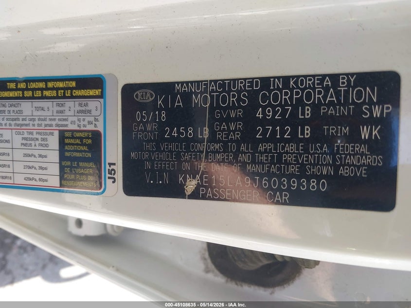 2018 Kia Stinger VIN KNAE15LA9J6039380 IAAI salvage auction — LEFT FRONT, Salvage (Missouri), sold $2,050 on 2026-07-14 (photo 9)