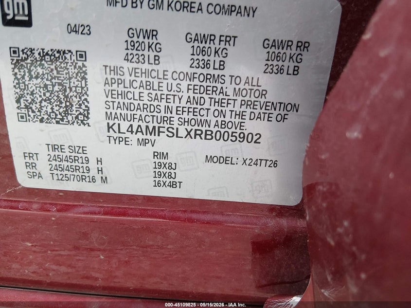 2024 Buick Encore gx VIN KL4AMFSLXRB005902 IAAI salvage auction — FRONT & REAR, Salvage (Kentucky), sold $4,100 on 2026-07-09 (photo 9)