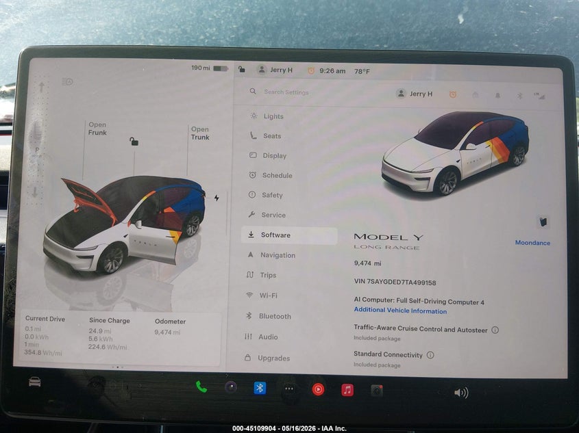 2026 Tesla Model y VIN 7SAYGDED7TA499158 IAAI salvage auction — FRONT & REAR, Salvage Title, sold $16,600 on 2026-07-12 (photo 7)
