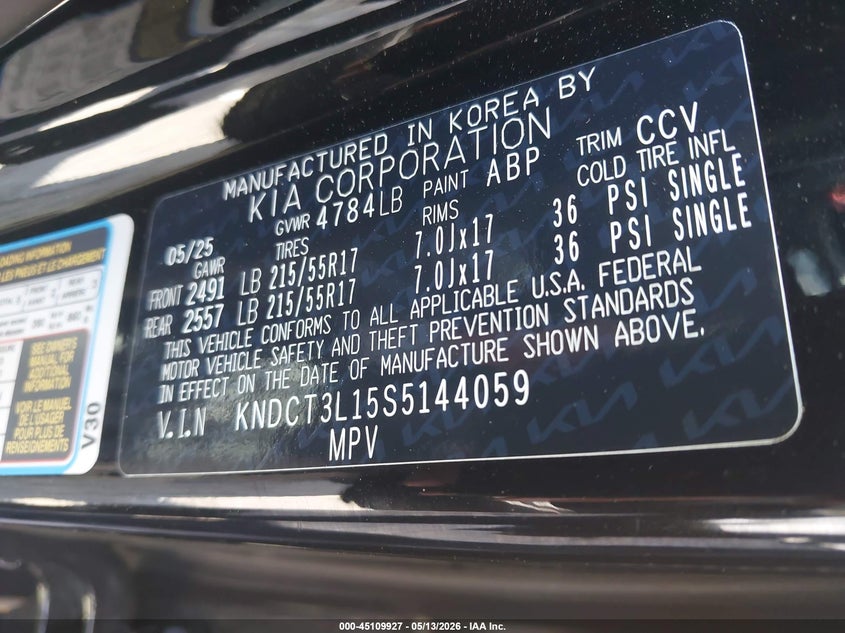 2025 Kia Niro VIN KNDCT3L15S5144059 IAAI salvage auction — RIGHT SIDE, Salvage (California), sold $10,600 on 2026-07-23 (photo 9)