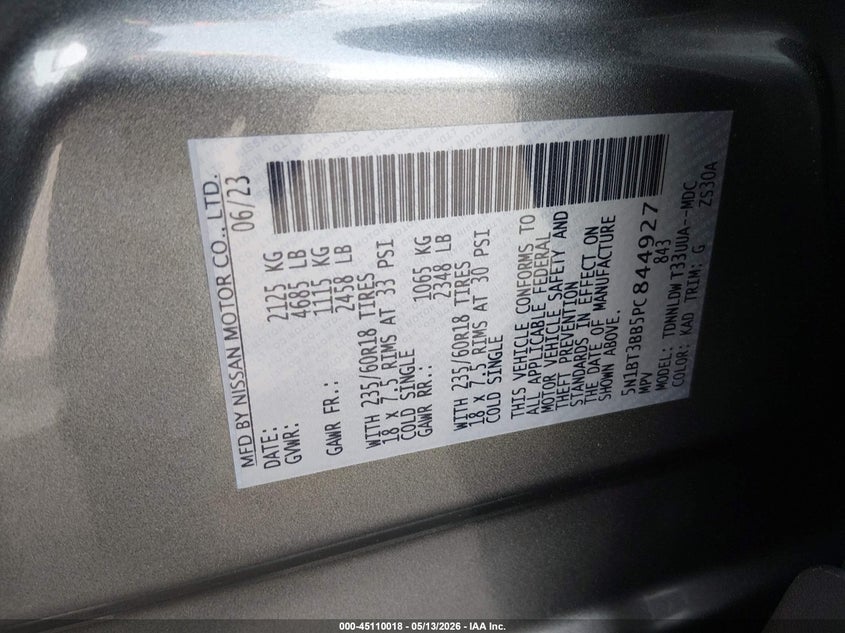 2023 Nissan Rogue VIN 5N1BT3BB5PC844927 IAAI salvage auction — RIGHT SIDE, Salvage Title, sold $7,250 on 2026-08-26 (photo 9)