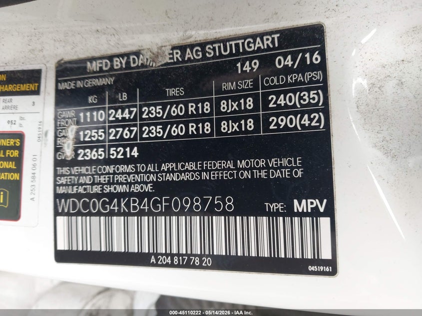 2016 Mercedes-benz Glc VIN WDC0G4KB4GF098758 IAAI salvage auction — FRONT END, Salvage (Idaho), sold $6,050 on 2026-08-04 (photo 9)