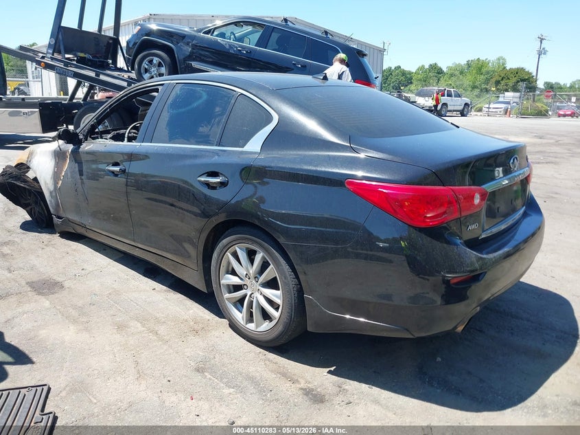 2014 Infiniti Q50 VIN JN1BV7AR9EM693895 IAAI salvage auction — Burn Engine, Junk Receipt (North Carolina), sold $425 on 2026-07-09 (photo 3)
