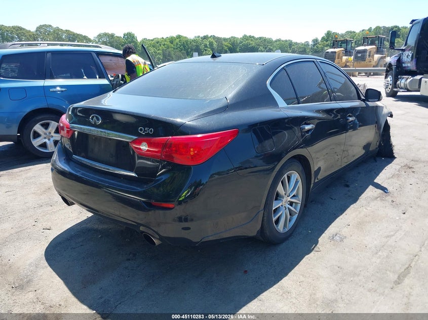 2014 Infiniti Q50 VIN JN1BV7AR9EM693895 IAAI salvage auction — Burn Engine, Junk Receipt (North Carolina), sold $425 on 2026-07-09 (photo 4)