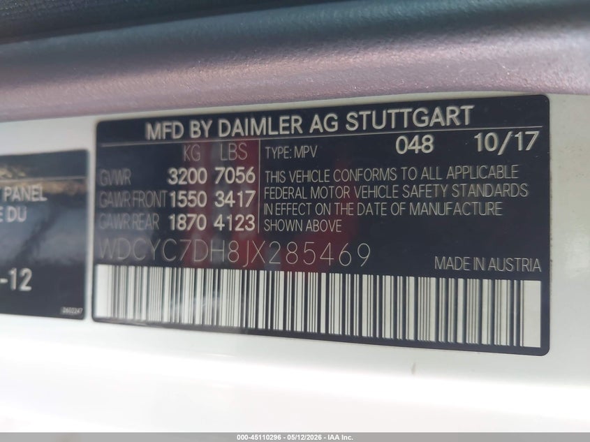 2018 Mercedes-benz G-klasse amg 6x6 VIN WDCYC7DH8JX285469 IAAI salvage auction — Repossession, Salvage (California), sold $44,850 on 2026-06-24 (photo 9)