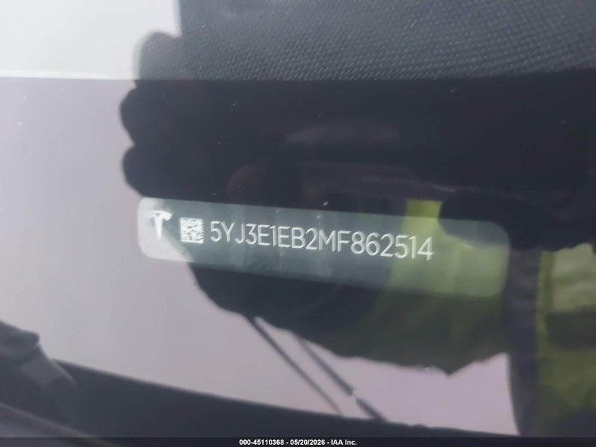 2021 Tesla Model 3 VIN 5YJ3E1EB2MF862514 IAAI salvage auction — FRONT END, Original (Texas), sold $11,100 on 2026-07-08 (photo 9)
