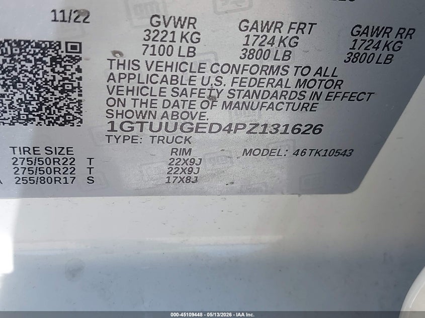 2023 Gmc SIERRA VIN 1GTUUGED4PZ131626 IAAI salvage auction — SUSPENSION, Salvage (Texas), sold $22,200 on 2026-07-30 (photo 9)