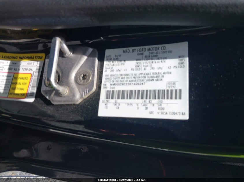 2019 Ford Transit connect VIN NM0GE9E22K1426247 IAAI salvage auction — LEFT SIDE, Sf97 (Virginia), sold $11,850 on 2026-07-22 (photo 9)
