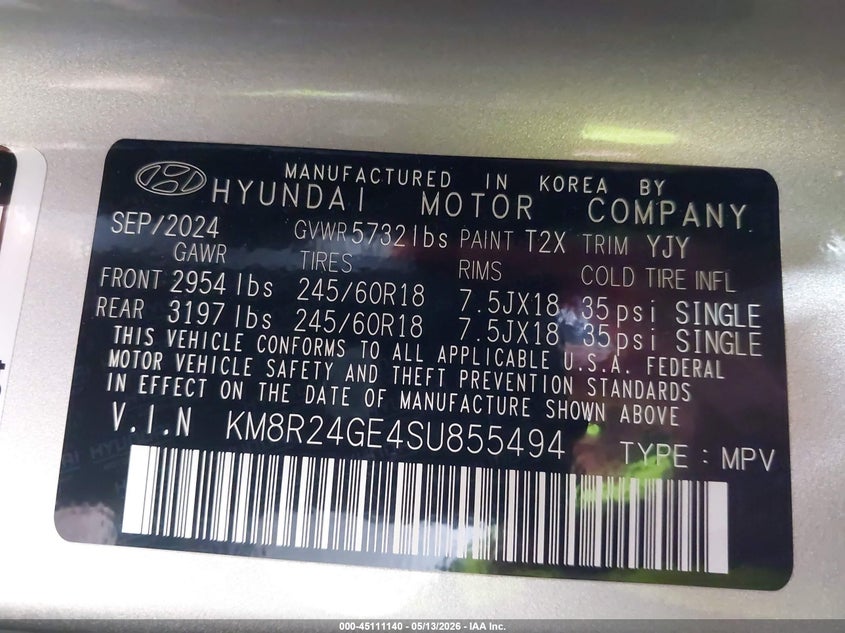 2025 Hyundai Palisade VIN KM8R24GE4SU855494 IAAI salvage auction — LEFT SIDE, Clear (Michigan), sold $14,100 on 2026-07-20 (photo 9)