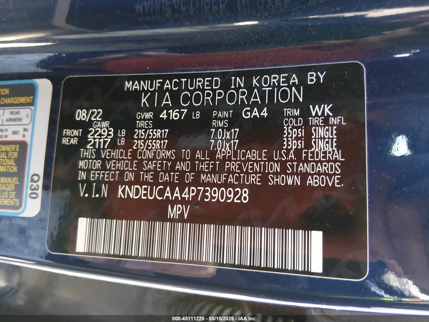2023 Kia Seltos VIN KNDEUCAA4P7390928 IAAI salvage auction — FRONT END, Salvage Title, sold $4,450 on 2026-07-09 (photo 9)