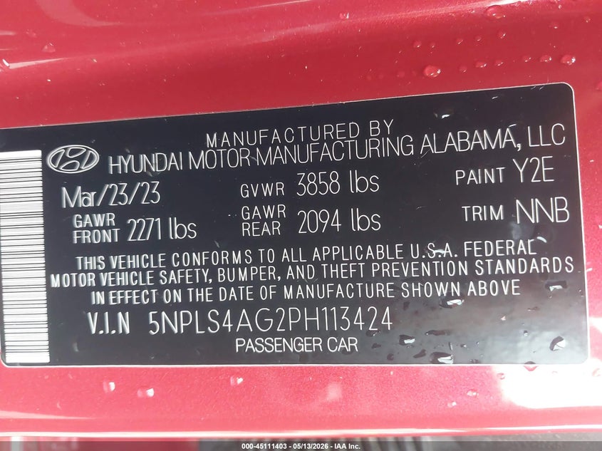 2023 Hyundai Elantra VIN 5NPLS4AG2PH113424 IAAI salvage auction — RIGHT FRONT, Salvage (Georgia), sold $4,500 on 2026-07-27 (photo 9)