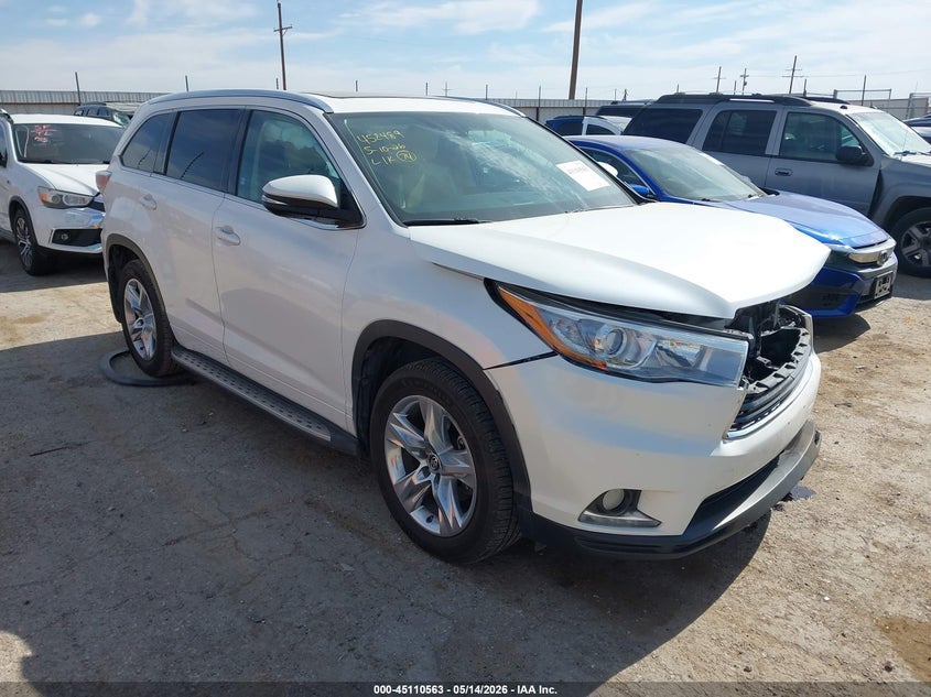 2016 Toyota Highlander VIN 5TDYKRFH1GS183186 IAAI salvage auction — FRONT END, Original (Texas), sold $6,400 on 2026-07-28 (photo 1)