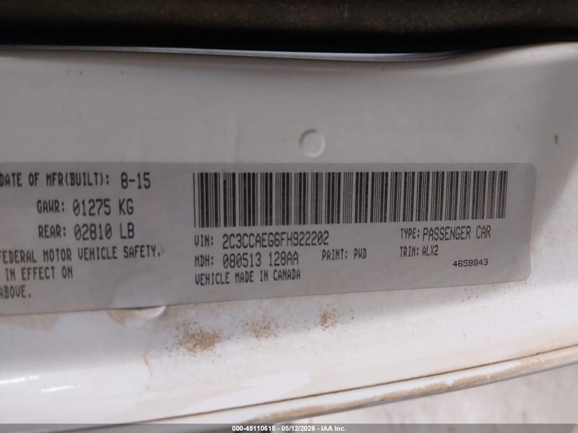 2015 Chrysler 300c VIN 2C3CCAEG6FH922202 IAAI salvage auction — LEFT FRONT, Salvage (Arizona), sold $4,300 on 2026-07-07 (photo 9)