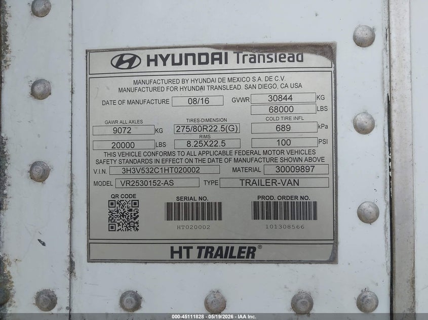 2017 Hyundai translead inc Unknown VIN 3H3V532C1HT020002 IAAI salvage auction — SIDE, Original (West Virginia), sold $7,500 on 2026-07-18 (photo 9)