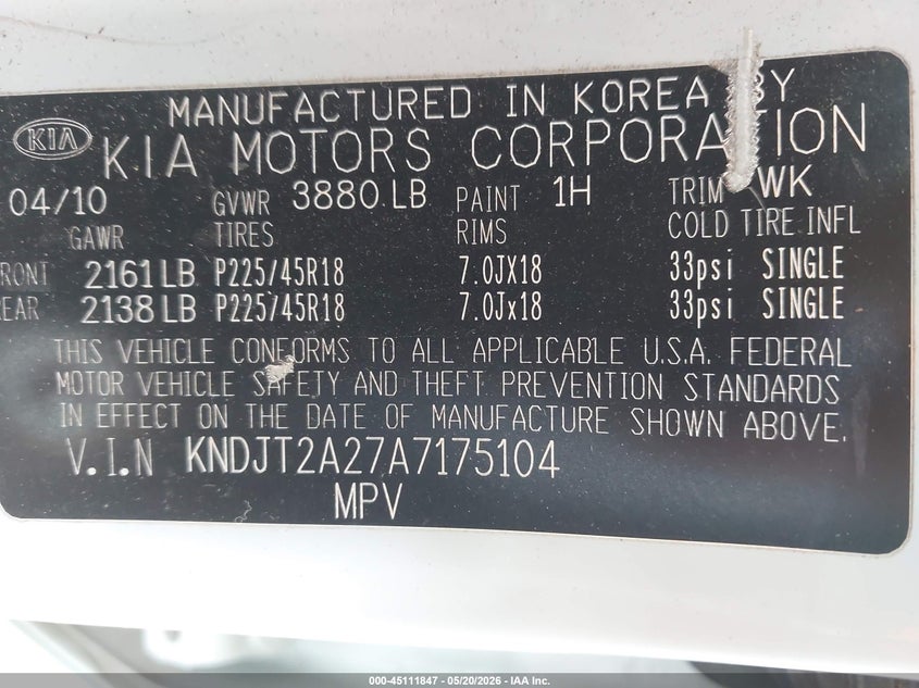 2010 Kia Soul VIN KNDJT2A27A7175104 IAAI salvage auction — FRONT END, Parts Only Bos (Minnesota), sold $350 on 2026-07-08 (photo 9)
