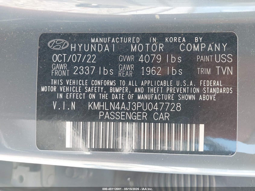 2023 Hyundai Elantra VIN KMHLN4AJ3PU047728 IAAI salvage auction — LEFT SIDE, Salvage (Georgia), sold $1,450 on 2026-07-13 (photo 9)