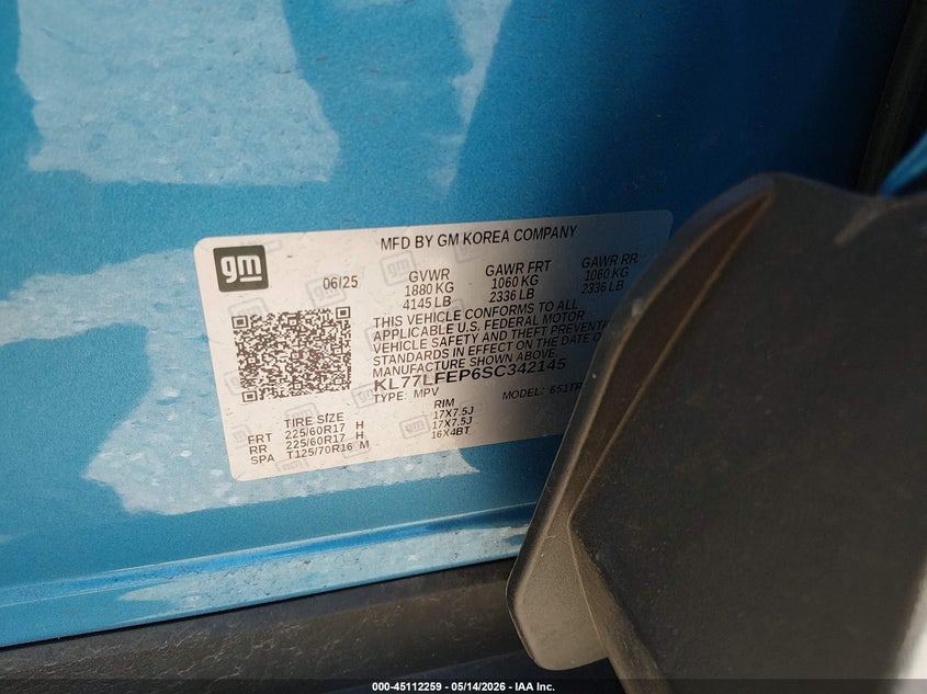 2025 Chevrolet Trax VIN KL77LFEP6SC342145 IAAI salvage auction — REAR END, Salvage Title, sold $1,950 on 2026-07-18 (photo 9)