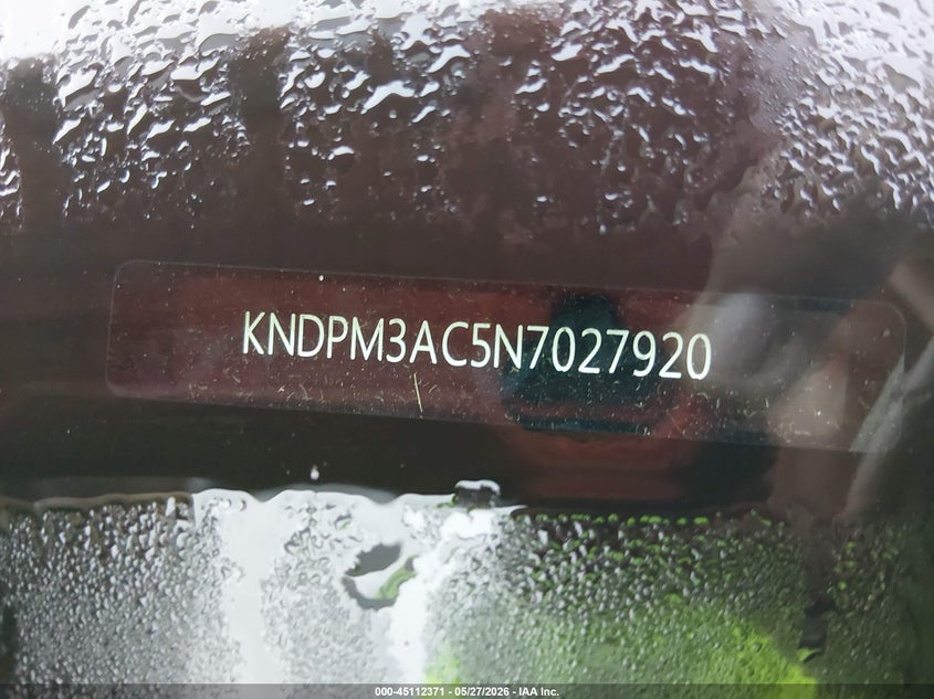 2022 Kia Sportage VIN KNDPM3AC5N7027920 IAAI salvage auction — THEFT, Salvage (Alabama), sold $4,550 on 2026-07-30 (photo 9)