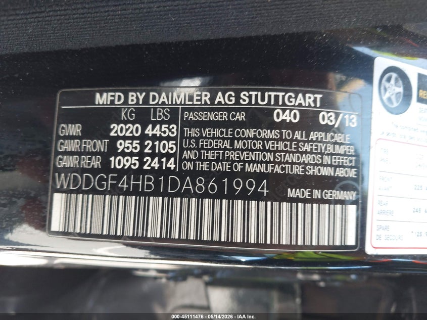 2013 Mercedes-benz C-klasse VIN WDDGF4HB1DA861994 IAAI salvage auction — BIO HAZARD, Salvage (North Carolina), sold $275 on 2026-08-20 (photo 9)