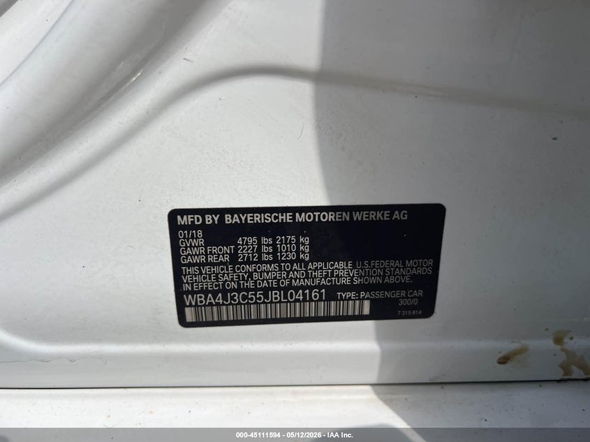 2018 BMW 4er VIN WBA4J3C55JBL04161 IAAI salvage auction — NORMAL WEAR, Original (New Hampshire), sold $12,350 on 2026-08-19 (photo 9)