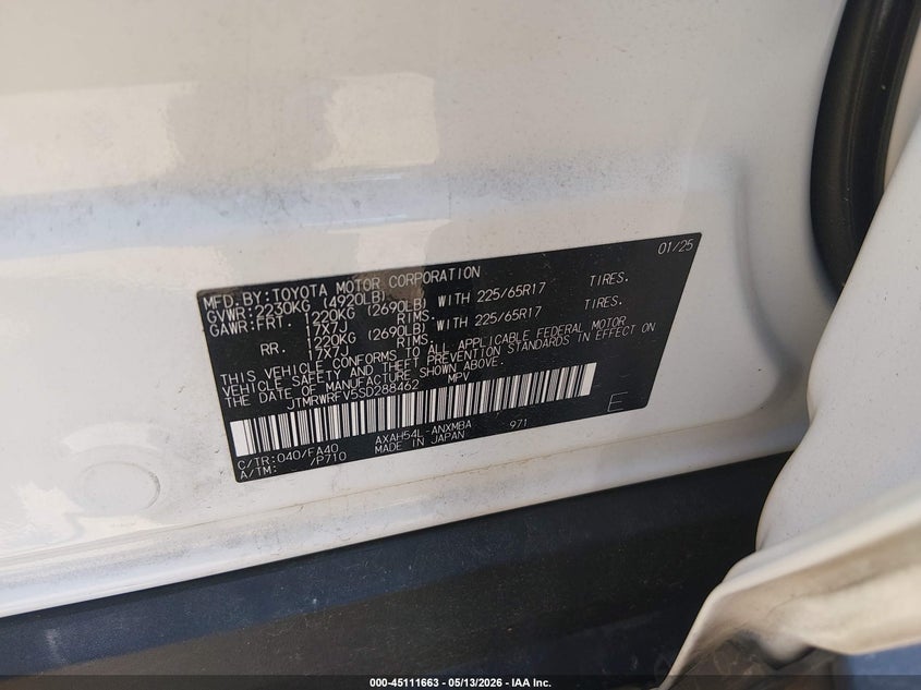 2025 Toyota Rav 4 VIN JTMRWRFV5SD288462 IAAI salvage auction — RIGHT FRONT, Salvage (North Carolina), sold $11,000 on 2026-07-31 (photo 9)