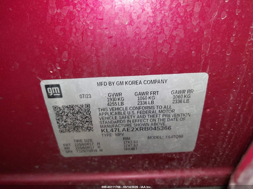 2024 Buick Envista VIN KL47LAE2XRB045366 IAAI salvage auction — LEFT FRONT, Salvage (North Dakota), sold $5,400 on 2026-07-09 (photo 9)