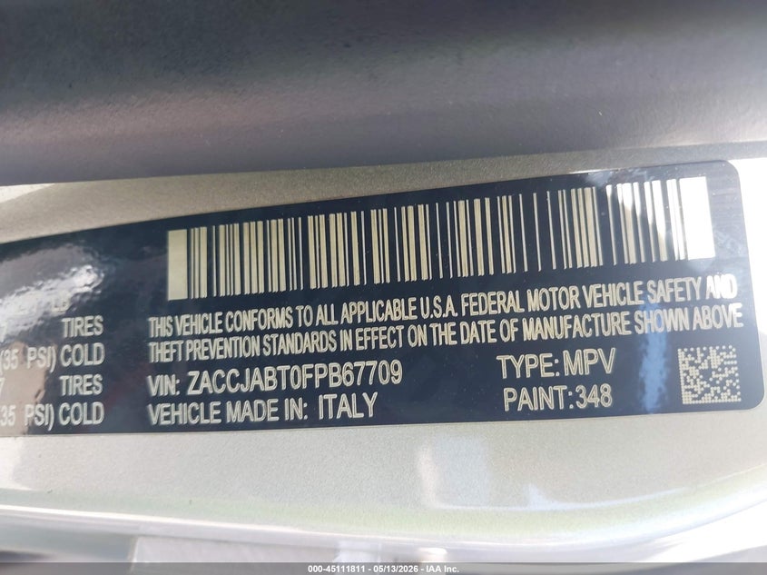 2015 Jeep Renegade VIN ZACCJABT0FPB67709 IAAI salvage auction — REAR END, Salvage (Texas), sold $1,400 on 2026-07-16 (photo 9)