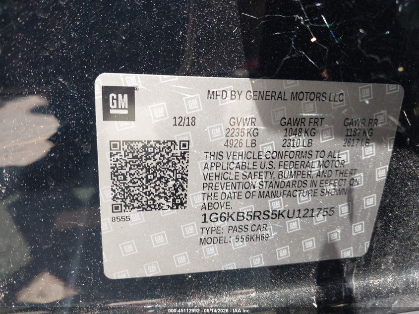 2019 Cadillac Ct6 VIN 1G6KB5RS5KU121755 IAAI salvage auction — RIGHT SIDE, Original (Texas), sold $9,000 on 2026-07-29 (photo 9)