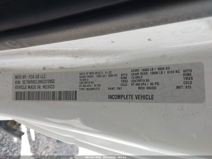 2022 Ram 5500 VIN 3C7WRNCL9NG373952 IAAI salvage auction — LEFT FRONT, Salvage (North Carolina), sold $17,700 on 2026-08-12 (photo 8)