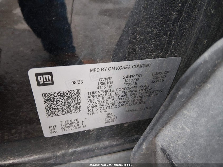 2024 Chevrolet Trax VIN KL77LGE25RC109961 IAAI salvage auction — HAIL, Salvage (Kansas), sold $8,625 on 2026-07-22 (photo 9)