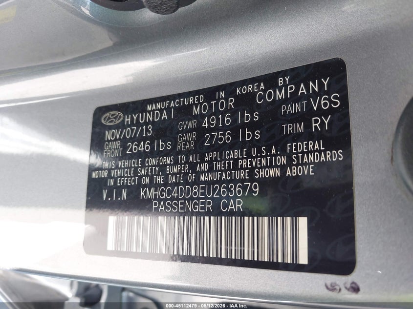 2014 Hyundai Genesis VIN KMHGC4DD8EU263679 IAAI salvage auction — REAR END, Salvage (California), sold $1,425 on 2026-07-29 (photo 9)