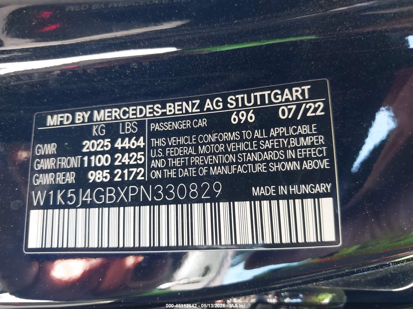 2023 Mercedes-benz VIN W1K5J4GBXPN330829 IAAI salvage auction — REAR END, Original (Texas), sold $12,600 on 2026-07-08 (photo 9)