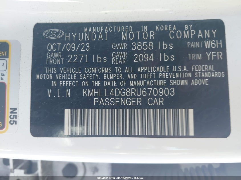 2024 Hyundai Elantra VIN KMHLL4DG8RU670903 IAAI salvage auction — RIGHT SIDE, Salvage (California), sold $4,900 on 2026-07-08 (photo 9)