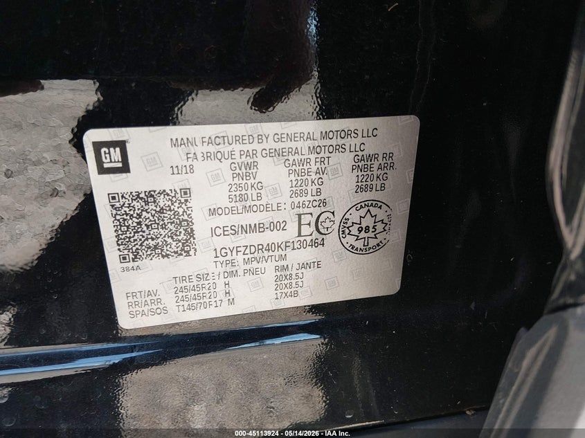 2019 Cadillac Xt4 VIN 1GYFZDR40KF130464 IAAI salvage auction — SIDE, Salvage Title, sold $5,800 on 2026-08-02 (photo 9)