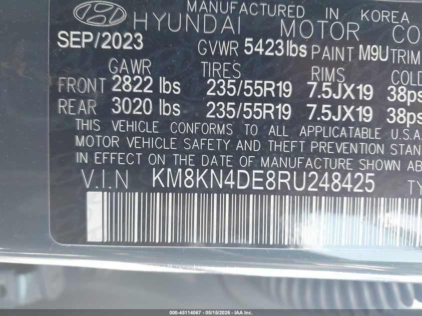 2024 Hyundai Ioniq 5 VIN KM8KN4DE8RU248425 IAAI salvage auction — UNDERCARRIAGE, Salvage (California), sold $10,400 on 2026-07-16 (photo 9)