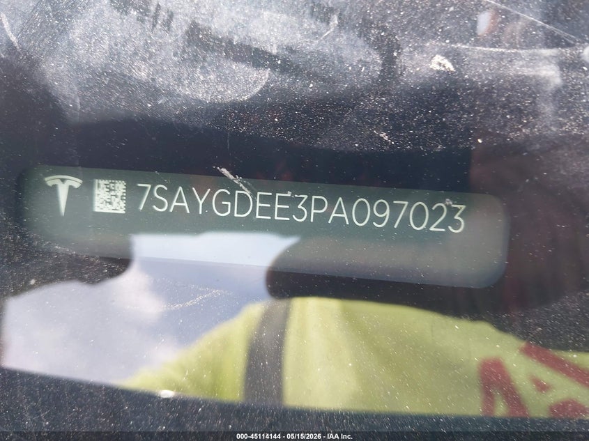 2023 Tesla Model y VIN 7SAYGDEE3PA097023 IAAI salvage auction — LEFT FRONT, Salvage (Texas), sold $9,200 on 2026-07-22 (photo 9)
